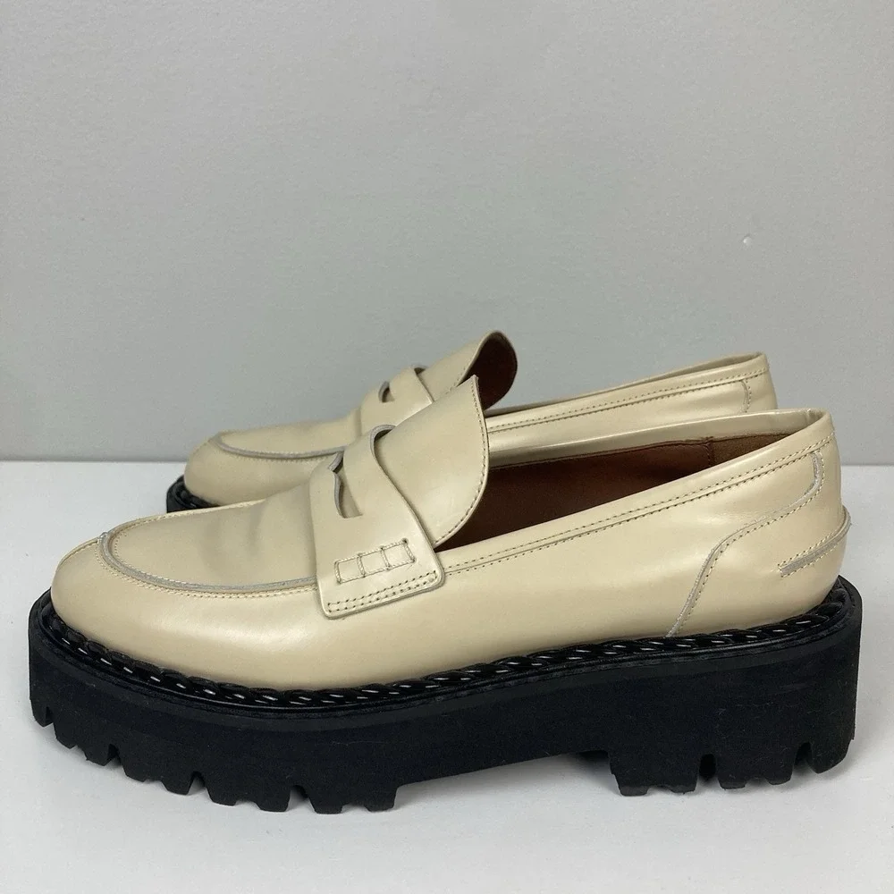 Aquatalia Alexi Ivory Cream Penny Loafer Chunky Lug Sole Platform Preppy sz 8.5 - Picture 4 of 8